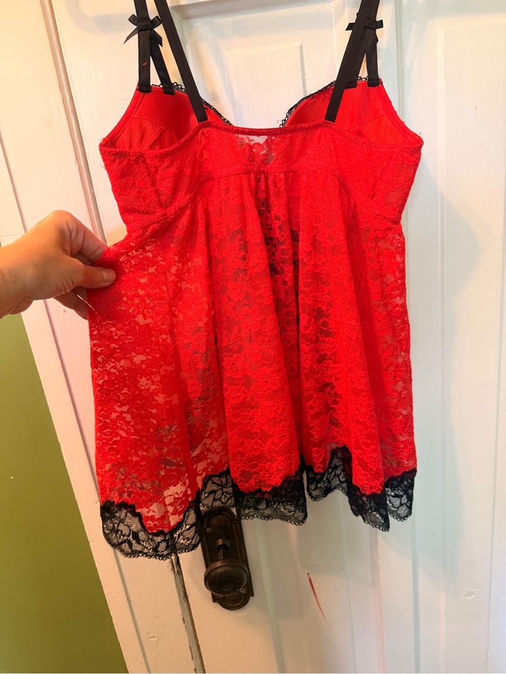 La SENZA Red and Black Lace Babydoll Chemise with Ribbon M - Picture 4 of 16
